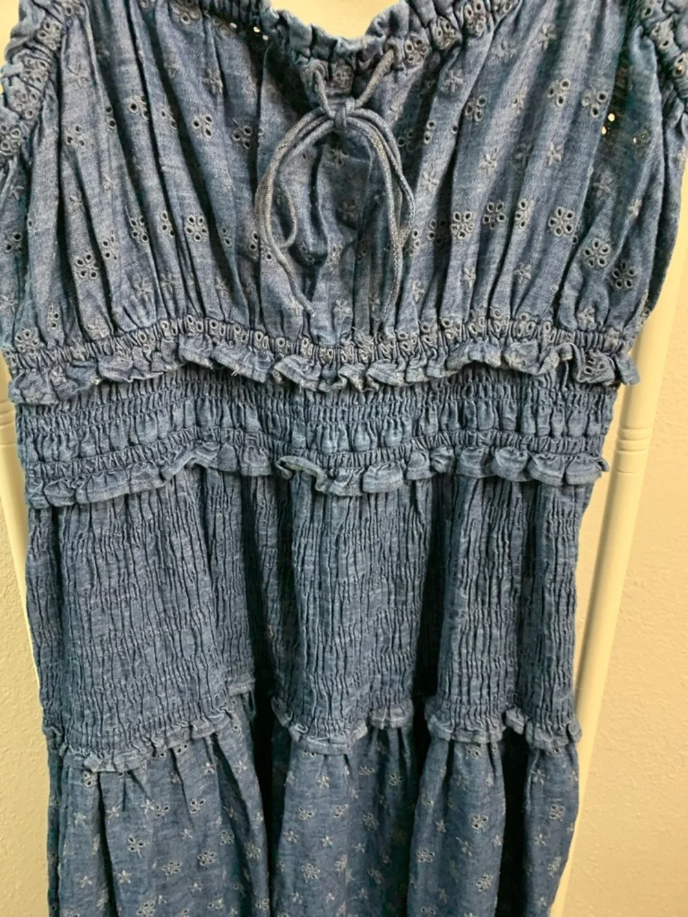 GAP Blue Eyelet Smocked Maxi Dress - Picture 5 of 11